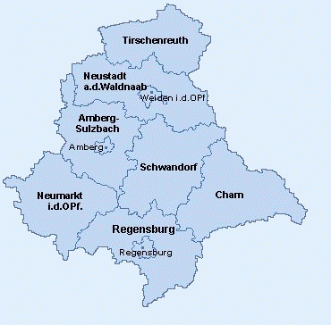 Karte mit Landkreisen der Oberpfalz Landkreise in der Oberpfalz