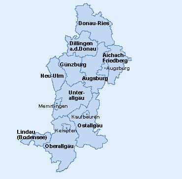 Karte mit Landkreisen Schwabens Landkreise in Schwaben