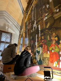 Notsicherung Holztafelbild in der Sakristei des Freisinger Doms